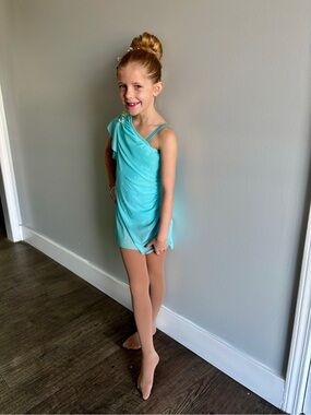 Weissman Turquoise One-Shoulder Dance Costume with Pearl Accents